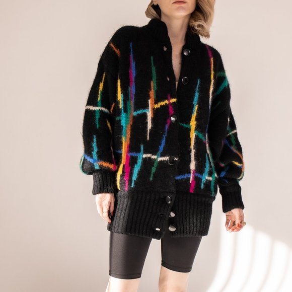 Vintage 80s mohair abstract stripe chunky cardigan - Picture 8 of 10